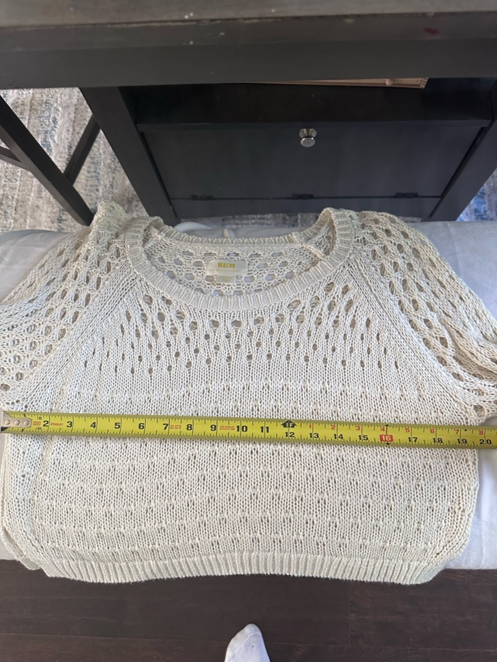Maeve Anthropologie Cream Open Knit Cropped Sweater Boho Crochet Medium - Picture 7 of 9